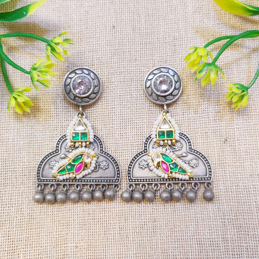 "Keshvi" Silver Look Alike Kundan Studded Earrings