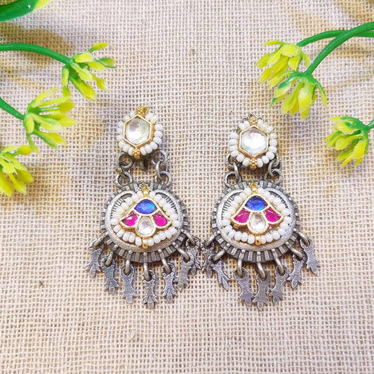 "Tery" Silver Look Alike Kundan Earrings