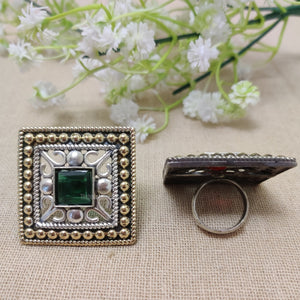 "Boxed Elegance" Silver Look Alike Dual Tone Ring