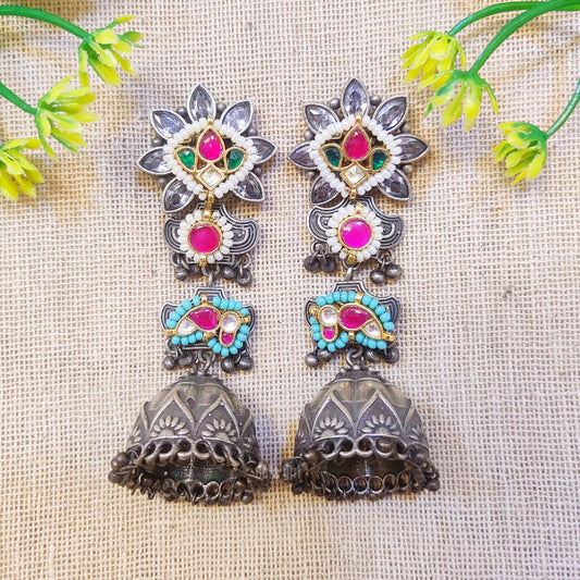 "Pahari" Silver Look Alike Kundan Studded Earrings