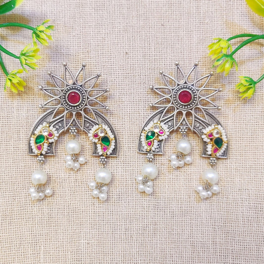 "Ikraz" Silver look Alike Kundan Studded Earring