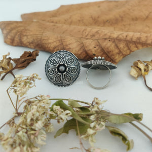 "Avyaan” Silver Look Alike Oxidised Ring