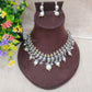 silver look alike oxidised choker necklace with pearls