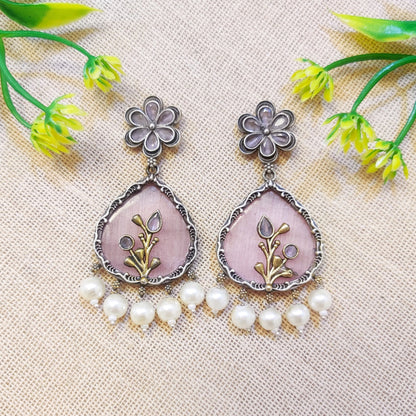 "Aanshal" Silver Look Alike Dual tone Earrings