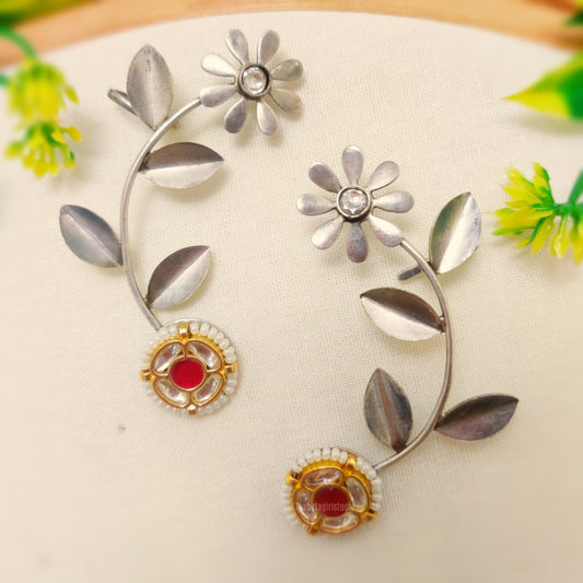 "Moonlit" Silver Look Alike Kundan Studded Earcuffs