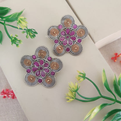 "Flower" Silver Look Alike Dual Tone Studs