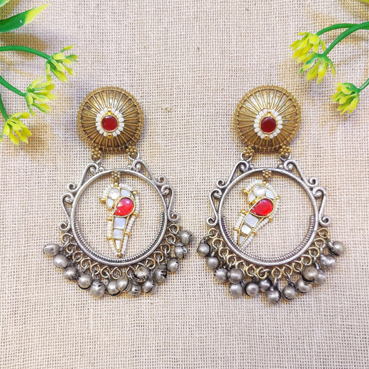 "Eliaz" Silver Look Alike Kundan Earrings