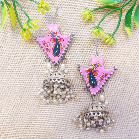 "Printal" Silver Look Alike printed Danglers