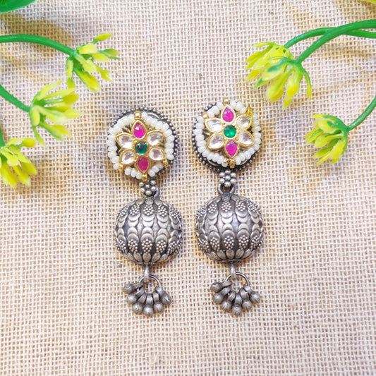 "Tinsel" Silver look Alike Kundan Earrings