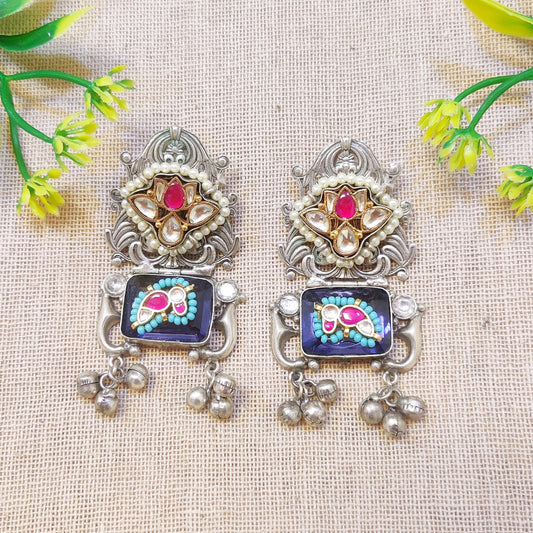 "Ranip" Silver Look Alike Kundan Studded Earrings