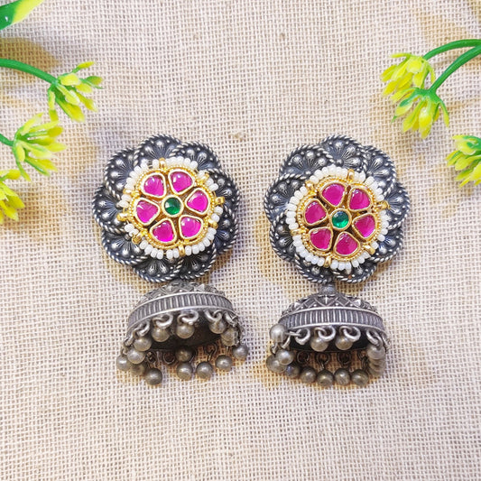 "Vanita" Silver Look Alike Kundan Studded Earrings