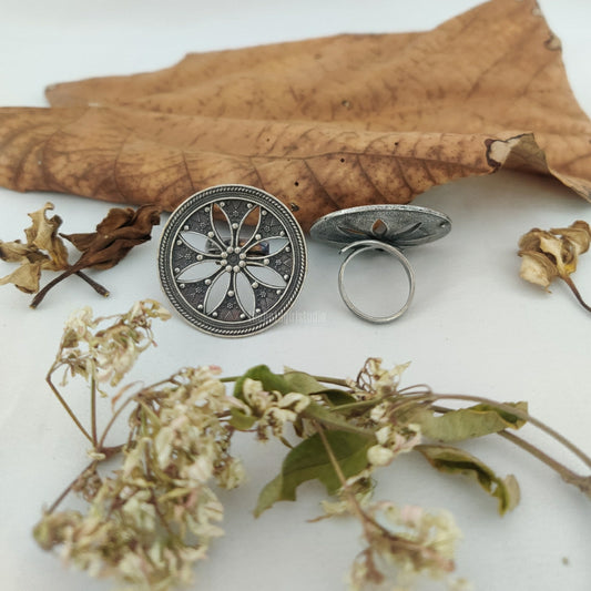 "Carved" Silver Look Alike Oxidized Ring