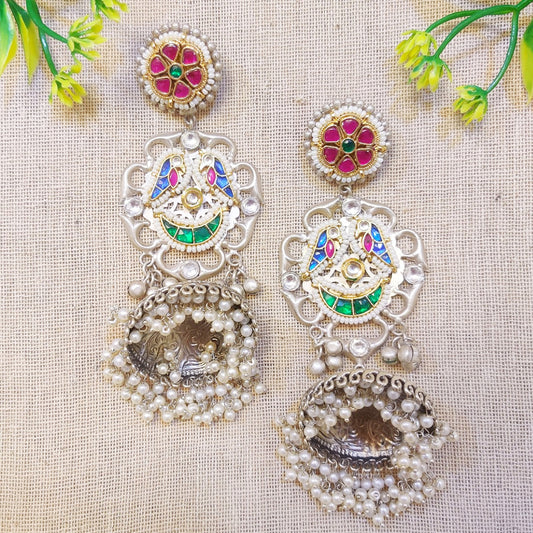 "Tanmay" Silver Look Alike Kundan Studded Earrings