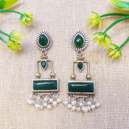 Dark Green Dual Tone Pearls earrings
