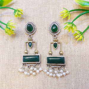 Dark Green Dual Tone Pearls earrings