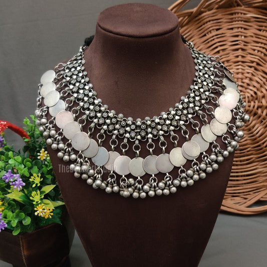 "Riven" Silver Look Alike Oxidised Necklace
