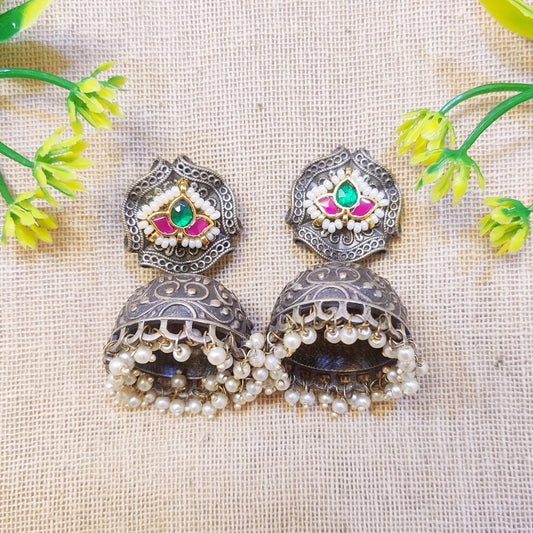 "Denil" Silver Look Alike Kundan Earrings