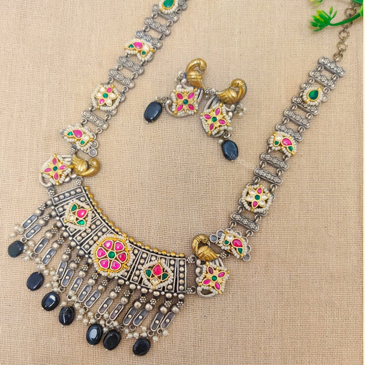 "Ranihaar" Silver Look Alike Kundan Necklace