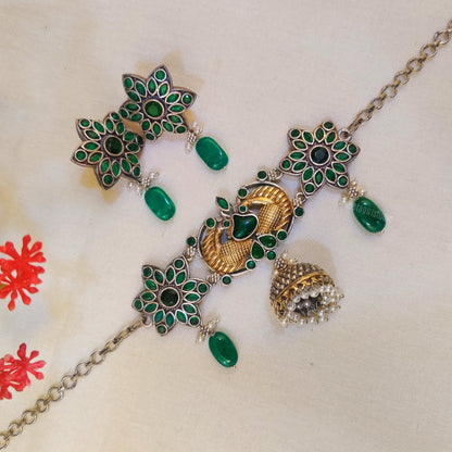 Green Ethnic Choker with jhumka earring 