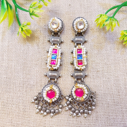 "Adorni" Silver Look Alike Kundan Earrings