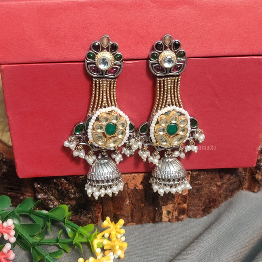 "Aavyukta" Silver look alike Oxidised Earrings