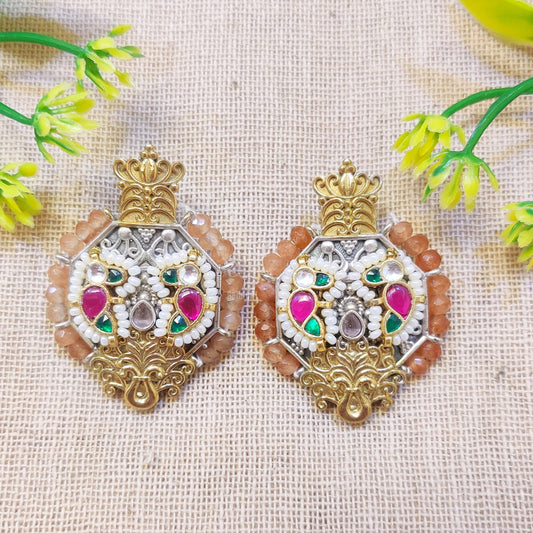 "Trinsa" Silver Look Alike Kundan Stud Earrings