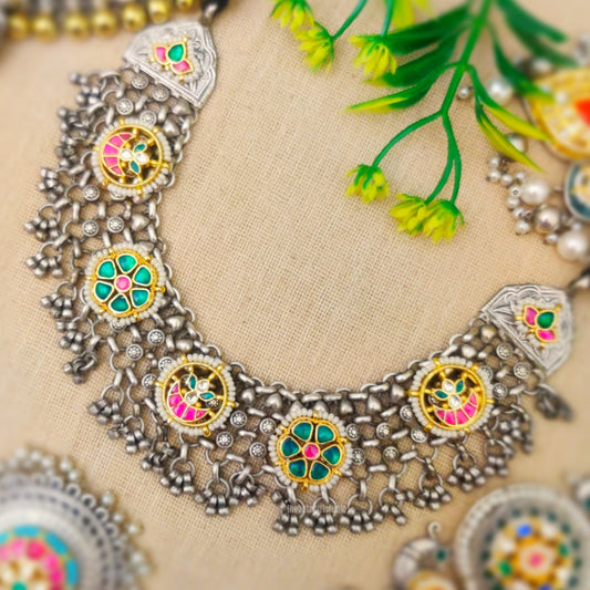 "Amaranthine" Silver Look Alike Kundan Choker