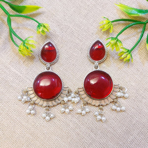 Red Stone Pearl Beaded Earring