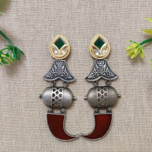 "Kitar" Silver Look Alike Dual Tone Earrings