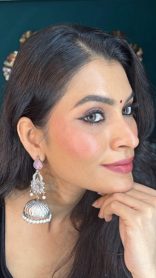 " Emerald " Silverv Look Alike Oxidised Earrings