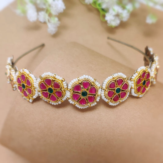 "Toranza" Silver Look Alike Kundan Studded Hairband