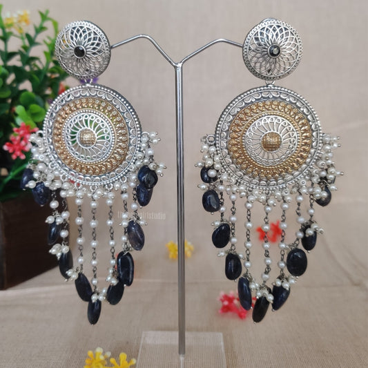 "Inaya" Silver Look Alike Dual tone Earrings