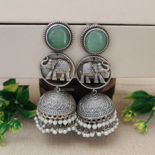 "Elephans" Silver Look Alike Oxidized Earrings