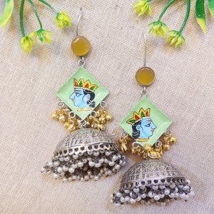 Printed Dangler Dual Tone Jhumka Earring