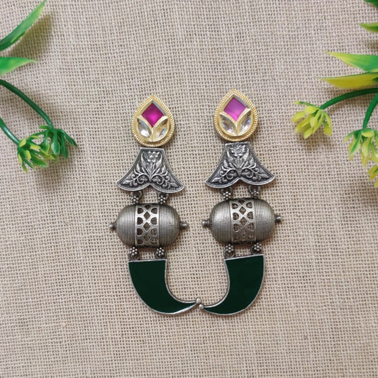 "Kitar" Silver Look Alike Dual Tone Earrings