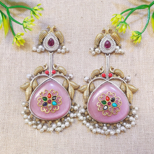 "Virti" Silver Look Alike Dual Tone Kundan Earring