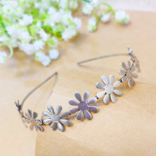 "Flower"Silver Look Alike Oxidised Hairband