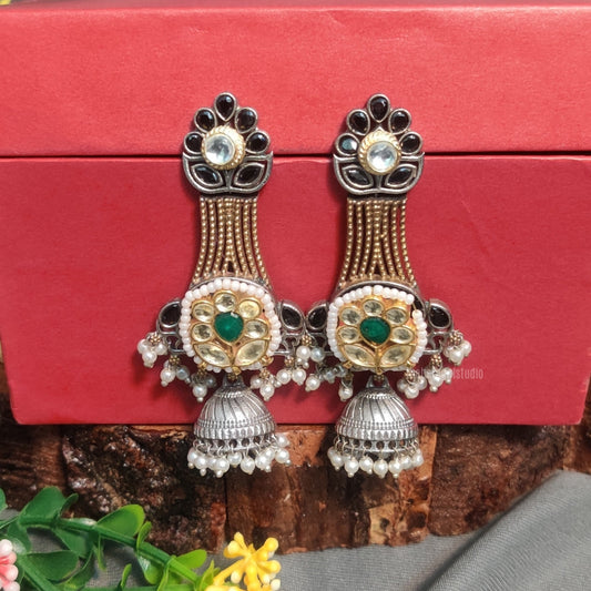 "Aavyukta" Silver look alike Oxidised Earrings
