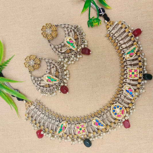 "Mughal" Silver Look Alike Kundan Studded Necklace