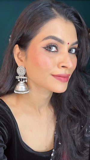 " Juhm " Silver Look Alike Oxidised Earrings