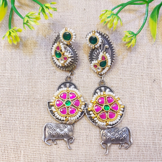 "Gaya" Silver Look Alike Kundan Earrings