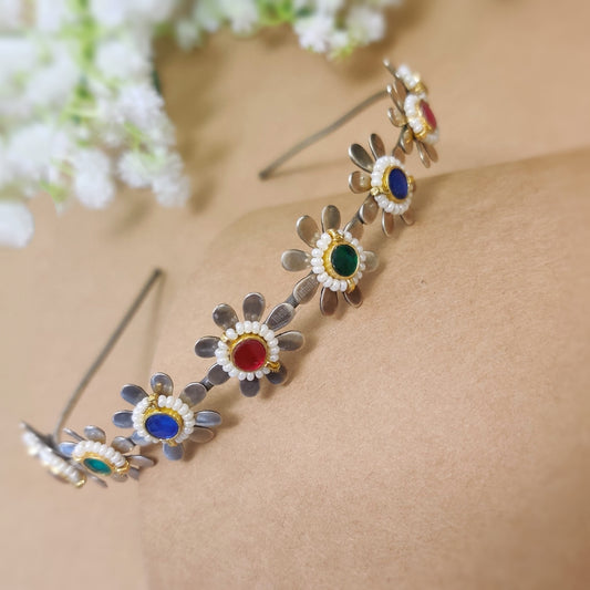 "Toral" Silver Look Alike Kundan studded Hairband