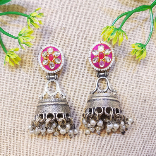 "Kanji" Silver Look Alike Kundan Studded Earrings