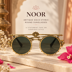 Noor Antique Gold Ethnic Round Statement Sunglasses