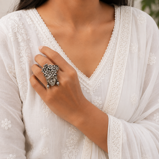 "Tangled" Silver Look Alike Oxidized Ring