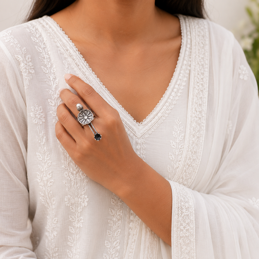 "Atman" Lightweight Silver Color Oxidised Party Wear Fashion Ring