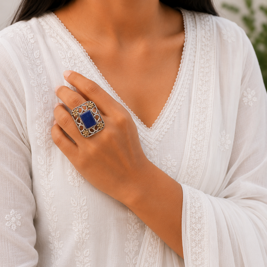 Slate Sparkle Dual Tone Big Stone Ring