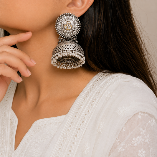 "Ghoomer" Silver Plated Jhumki Earrings