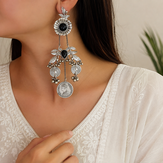 "Tara"Silver Look Alike Stone Earrings