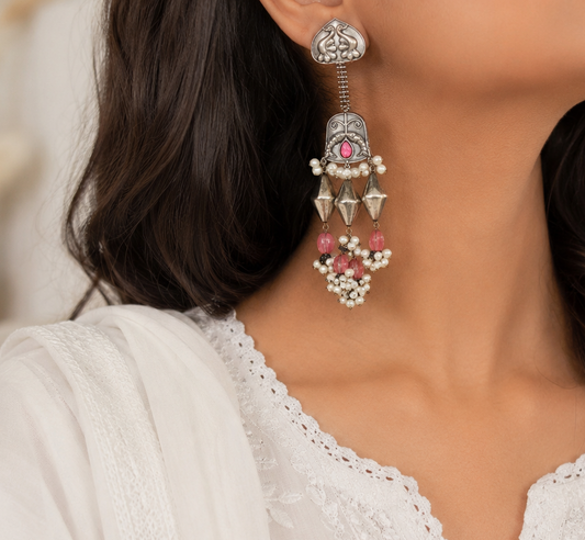 "Saanvi"Silver Look Alike Oxidized Earring